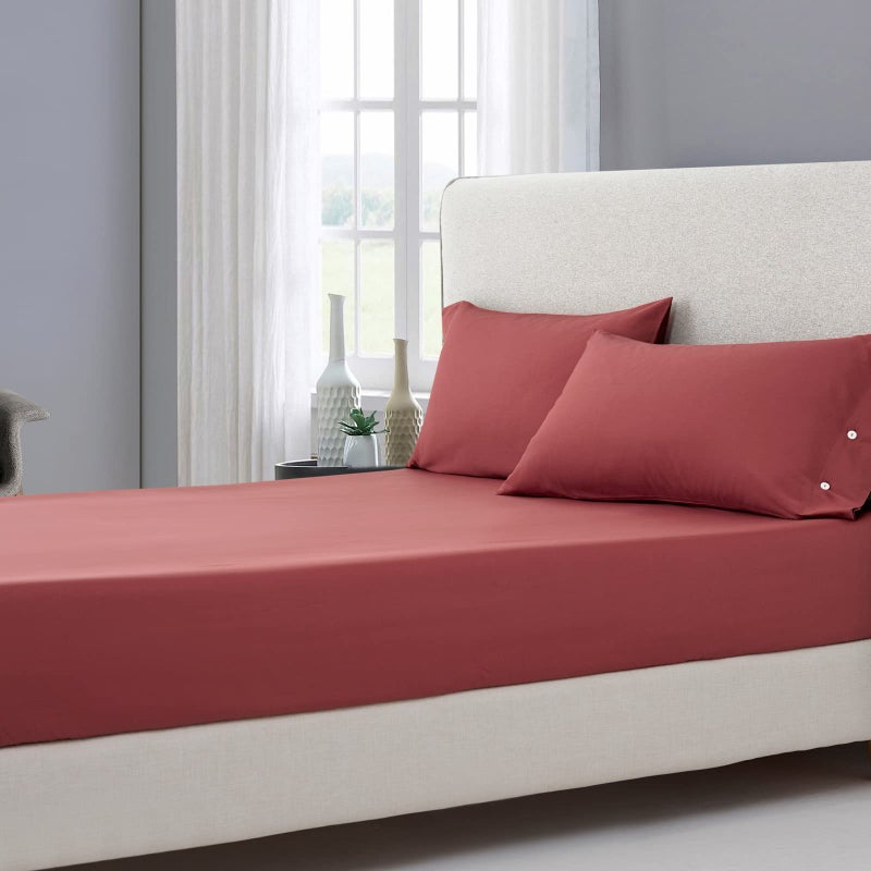 mixinni Luxury Solid Coral Fitted Sheet Ultra Soft Long Staple Natural Cotton Bed Sheet Set 15" Deep Pocket King Size-1 Fitted Sheet+2 Pillowcases - Image 1